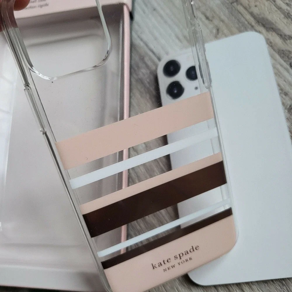 Kate Spade New York Clear Pink Gold Stripe Shell Case Apple iPhone 11 PRO